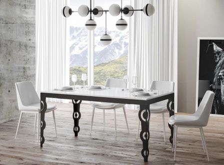 Table rectangulaire extensible orientale 6 à 20 personnes L 160 à 420 cm blanc laqué et cadre métal anthracite Zakary