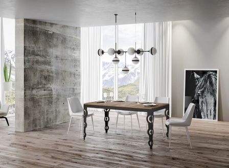 Table rectangulaire extensible orientale 6 à 20 personnes L 160 à 420 cm bois clair et cadre métal anthracite Zakary