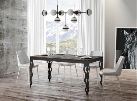 Table rectangulaire extensible orientale 6 à 20 personnes L 160 à 420 cm bois foncé et cadre métal anthracite Zakary