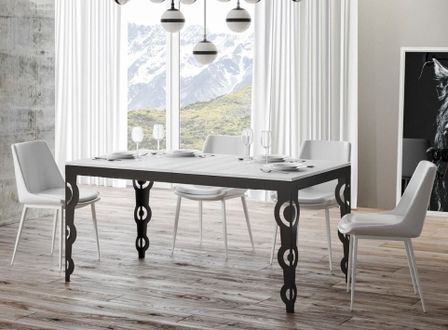 Table rectangulaire extensible orientale 6 à 20 personnes L 160 à 420 cm frêne blanc et cadre métal anthracite Zakary