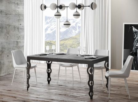 Table rectangulaire extensible orientale 6 à 20 personnes L 160 à 420 cm gris béton et cadre métal anthracite Zakary