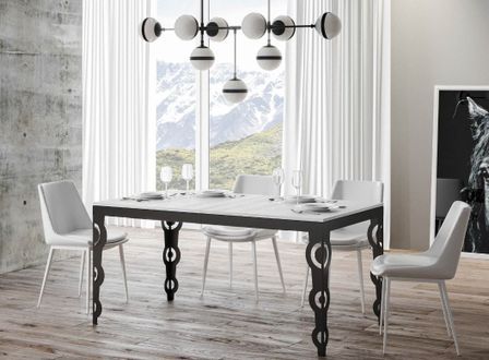 Table rectangulaire extensible orientale 6 à 20 personnes L 180 à 440 cm blanc et cadre métal anthracite Zakary