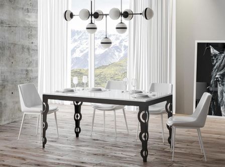 Table rectangulaire extensible orientale 6 à 20 personnes L 180 à 440 cm blanc laqué et cadre métal anthracite Zakary