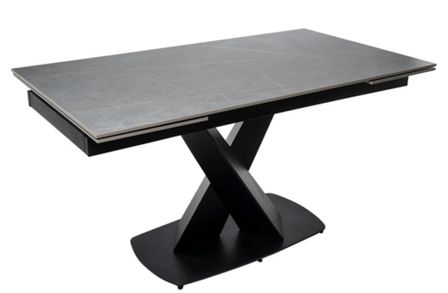 Table design extensible plateau porcelaine et pieds métal noir Konty