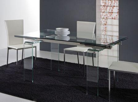 Table rectangulaire extensible verre trempé transparent Angel 160-240 cm