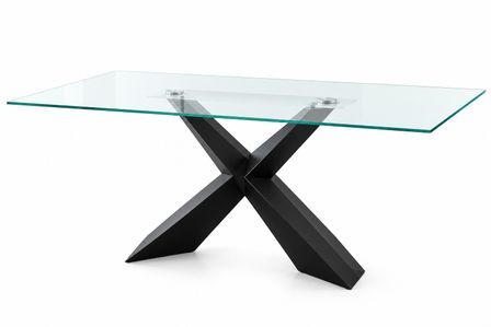 Table rectangulaire moderne acier noir et verre trempé KAZIO – Design italien haut de gamme