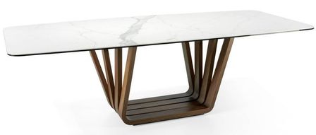 Table rectangulaire plateau en porcelaine et pieds bois plaqué noyer Matega 260 cm