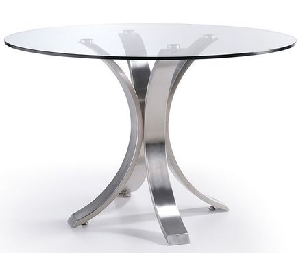 Table ronde acier poli et verre trempé Majestua 120 cm