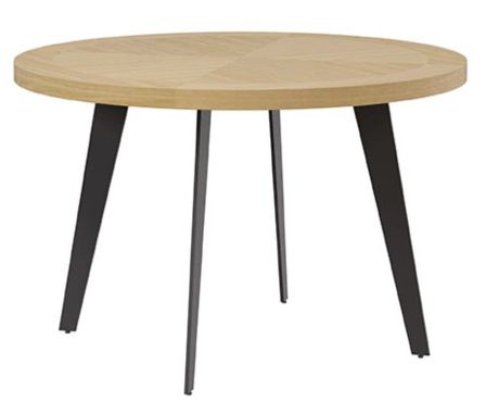 Table ronde Alanda en chêne avec pieds en métal noir – Sobriété et élégance naturelle