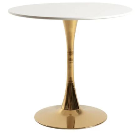 Table ronde bois blanc et pied métal doré TULIPA - Ø80 cm