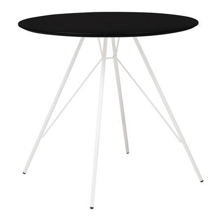Table ronde bois noir et pieds tiges d'acier blanches Kinda 80 cm