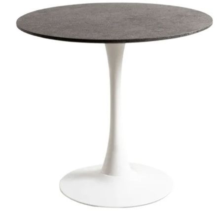 Table ronde effet granite gris et pied blanc TULIPA - Ø80 cm