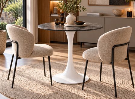 Table ronde effet granite gris et pied blanc TULIPA - Ø80 cm