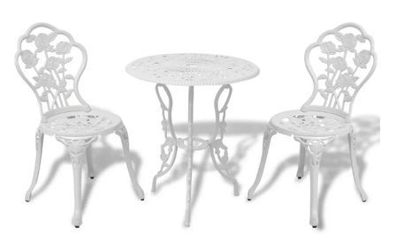 Table ronde et 2 chaises de jardin métal coulé blanc Bridge