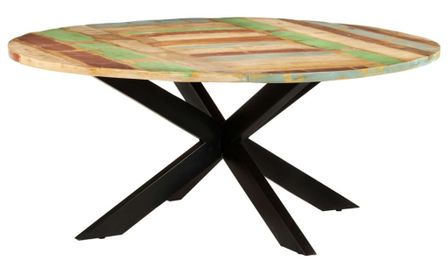 Table ronde industrielle 175x75 cm bois recyclé massif et métal noir Vosa