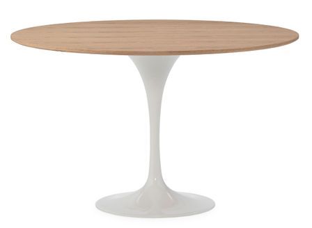 Table ronde LOUKA bois de frêne naturel et pied en alu blanc – Ø120 cm