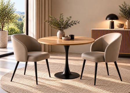 Table ronde moderne bois naturel et pied métal noir Tulipa 80 cm