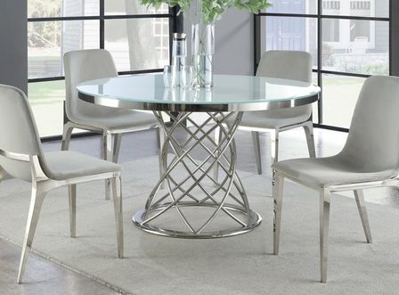 Table ronde moderne verre trempé blanc et acier chromé Zillow 130 cm