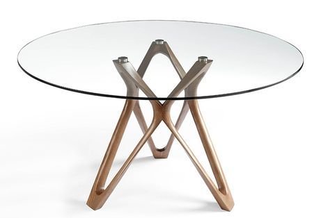 Table ronde pieds bois massif plateau verre trempé Perla