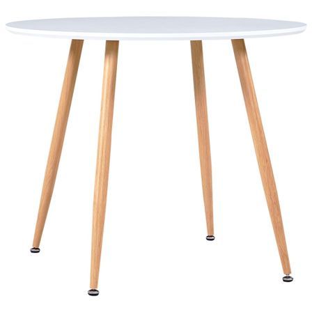 Table ronde plateau blanc et pieds metal naturel Sanda 90 cm