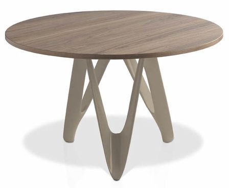 Table ronde plateau bois noyer et pied fibre de verre laqué marron Perla