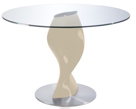 Table ronde plateau verre et pied fibre de verre laqué crème Torsada