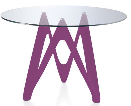 Table ronde plateau verre et pied fibre de verre laqué fuchsia Perla