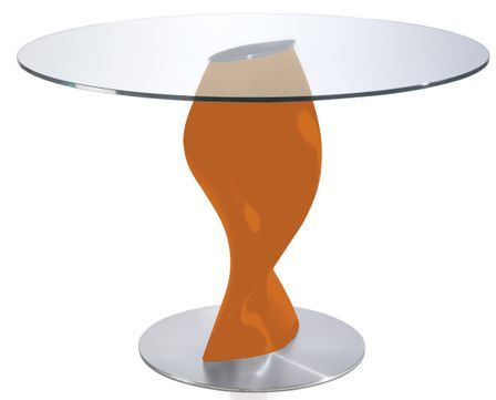 Table ronde plateau verre et pied fibre de verre laqué orange Torsada