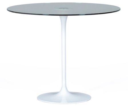Table ronde moderne métal blanc et verre cristal blanc 90 cm