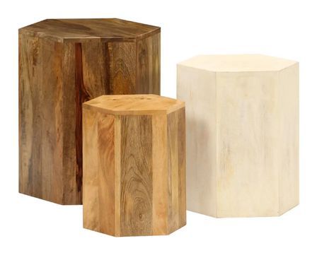 Tables basse manguier massif clair et foncé Leu - Lot de 3
