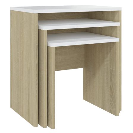 Tables basses gigognes 3 pcs Blanc et chêne sonoma Triza
