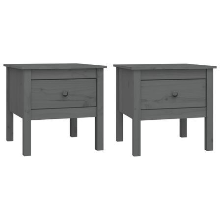 Tables d'appoint 2 pcs Gris 50x50x49 cm Bois massif de pin