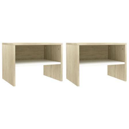 Tables de chevet 2 pcs Blanc et chêne sonoma 40x30x30 cm 2