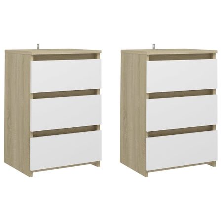 Tables de chevet 2 pcs Blanc et chêne sonoma 40x35x62,5 cm