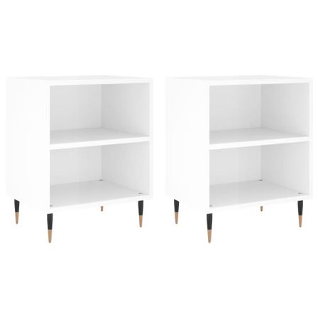 Tables de chevet 2pcs blanc brillant 40x30x50cm bois ingénierie