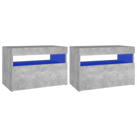 Tables de chevet à LED 2 pcs Gris béton 60x35x40 cm