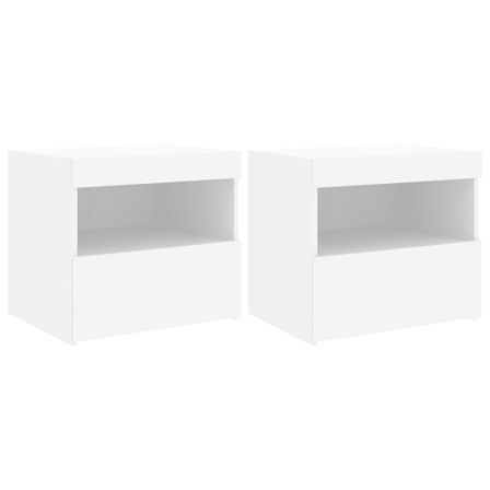 Tables de chevet avec lumières LED 2 pcs blanc 50x40x45 cm