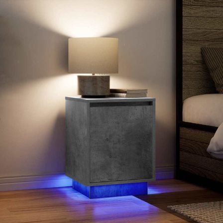 Tables de chevet avec lumières LED 2 pcs gris béton 38x34x50 cm
