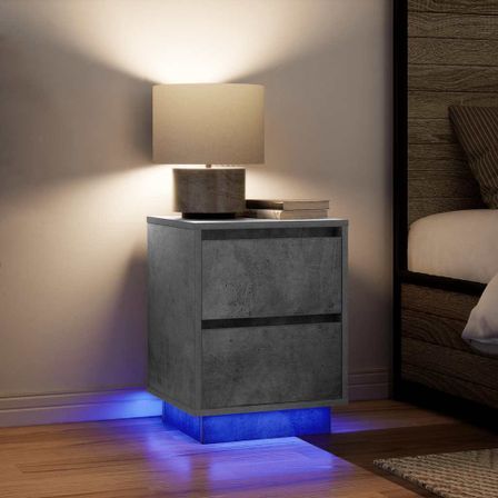 Tables de chevet avec lumières LED 2 pcs gris béton 38x34x50 cm