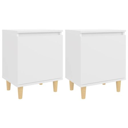 Tables de chevet avec pieds en bois 2 pcs Blanc 40x30x50 cm