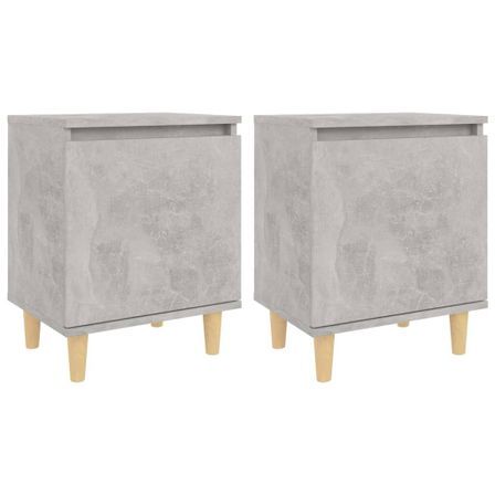 Tables de chevet avec pieds en bois 2 pcs Gris béton 40x30x50cm