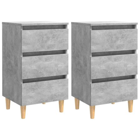 Tables de chevet avec pieds en bois 2 pcs Gris béton 40x35x69cm