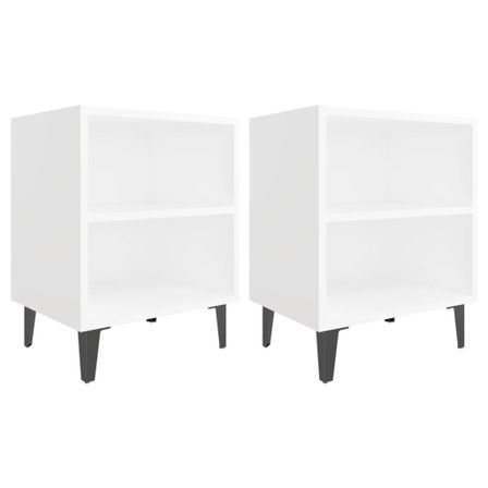 Tables de chevet avec pieds en métal 2 pcs Blanc 40x30x50 cm 2