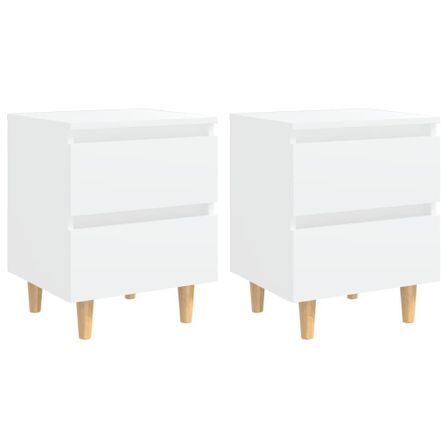 Tables de chevet avec pieds en pin Blanc 40x35x50 cm - Lot de 2