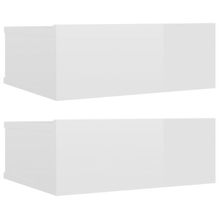 Tables de chevet flottantes 2 pcs Blanc brillant 40x30x15 cm