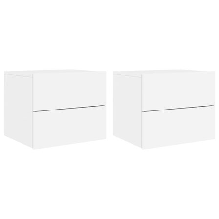 Tables de chevet murales avec lumières LED 2 pcs blanc