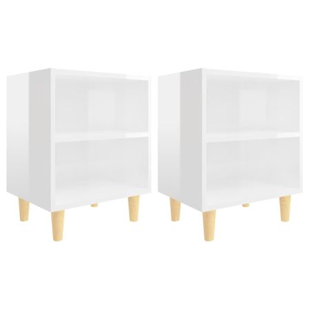 Tables de chevet pieds en bois 2 pcs Blanc brillant 40x30x50 cm 2