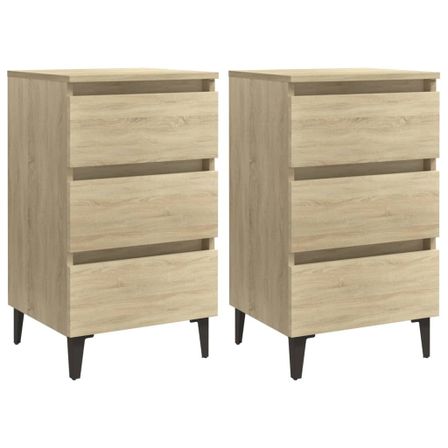 Tables de chevet pieds en métal 2 pcs Chêne sonoma 40x35x69 cm