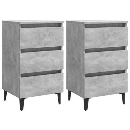 Tables de chevet pieds en métal 2 pcs Gris béton 40x35x69 cm
