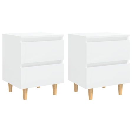 Tables de chevet pieds en pin 2 pcs Blanc brillant 40x35x50 cm